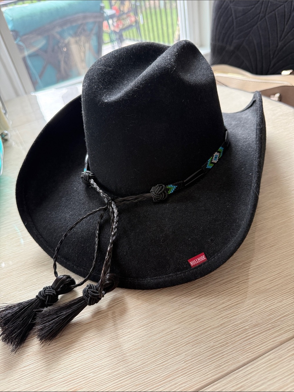 Black Felt Western Hat with Beaded Braided Band